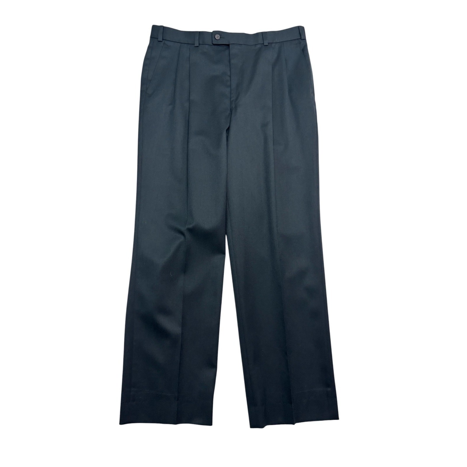 Vtg 90s Navy Blue 36x30 Wool Trousers Dress Pants Pleated Cuffed High Waisted